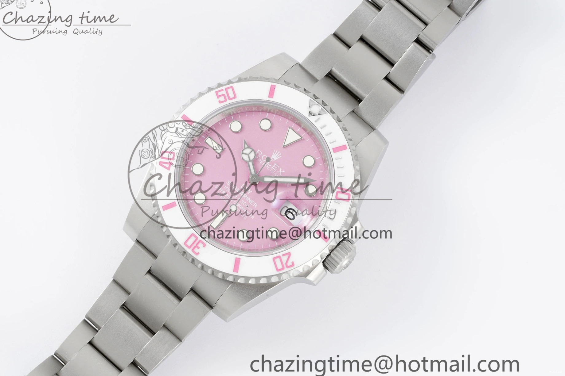 MiroTime 0104 Submariner Sandblasted DIWF Best Edition White Bezel Pink Dial Dial on SS Bracelet VR TravelReady 2066